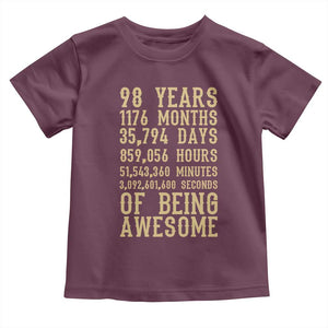 Vintage 98th Birthday Gift Toddler T Shirt 98 Years Of Being Awesome
