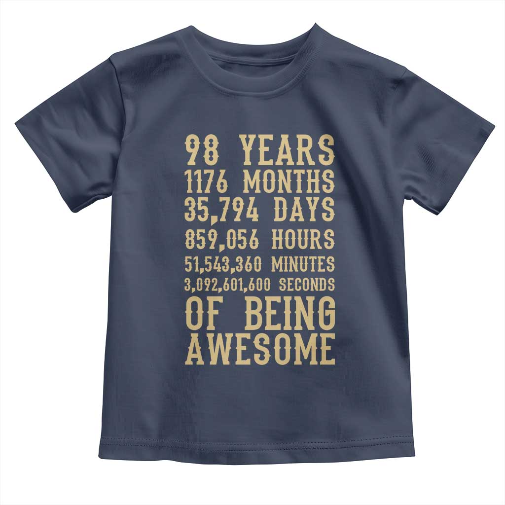 Vintage 98th Birthday Gift Toddler T Shirt 98 Years Of Being Awesome