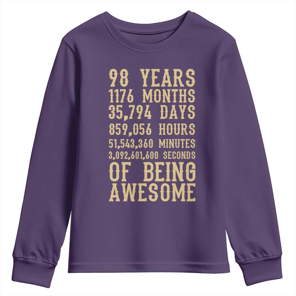Vintage 98th Birthday Gift Youth Sweatshirt 98 Years Of Being Awesome
