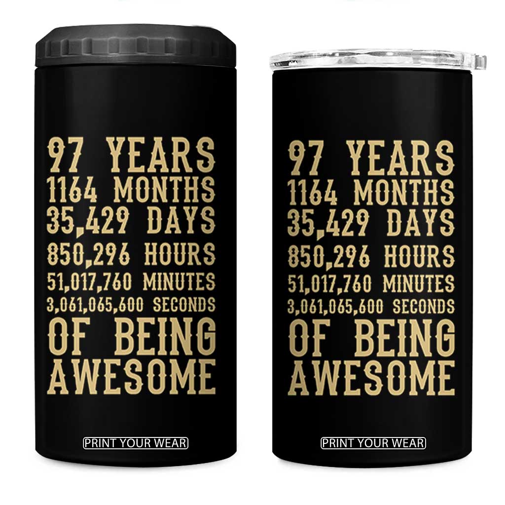 Vintage 97th Birthday Gift 4 in 1 Can Cooler Tumbler 97 Years Of Being Awesome
