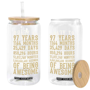 Vintage 97th Birthday Gift Glass Can 97 Years Of Being Awesome
