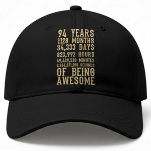 Vintage 94th Birthday Gift Baseball Cap 94 Years Of Being Awesome