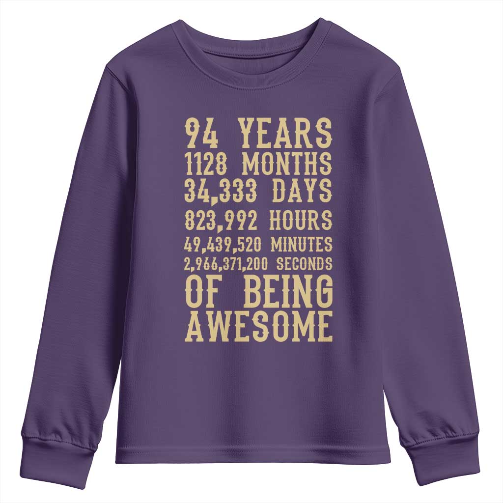Vintage 94th Birthday Gift Youth Sweatshirt 94 Years Of Being Awesome
