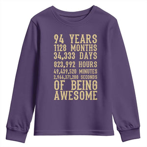 Vintage 94th Birthday Gift Youth Sweatshirt 94 Years Of Being Awesome
