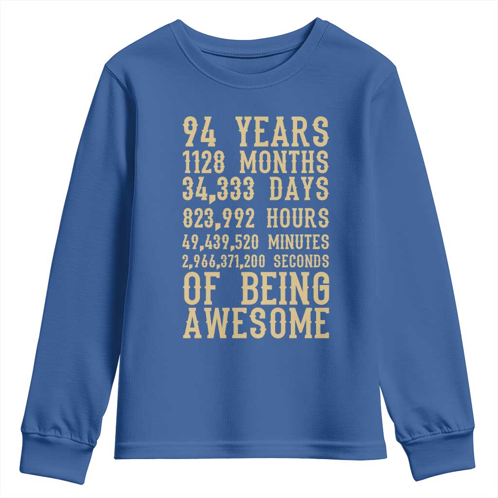 Vintage 94th Birthday Gift Youth Sweatshirt 94 Years Of Being Awesome