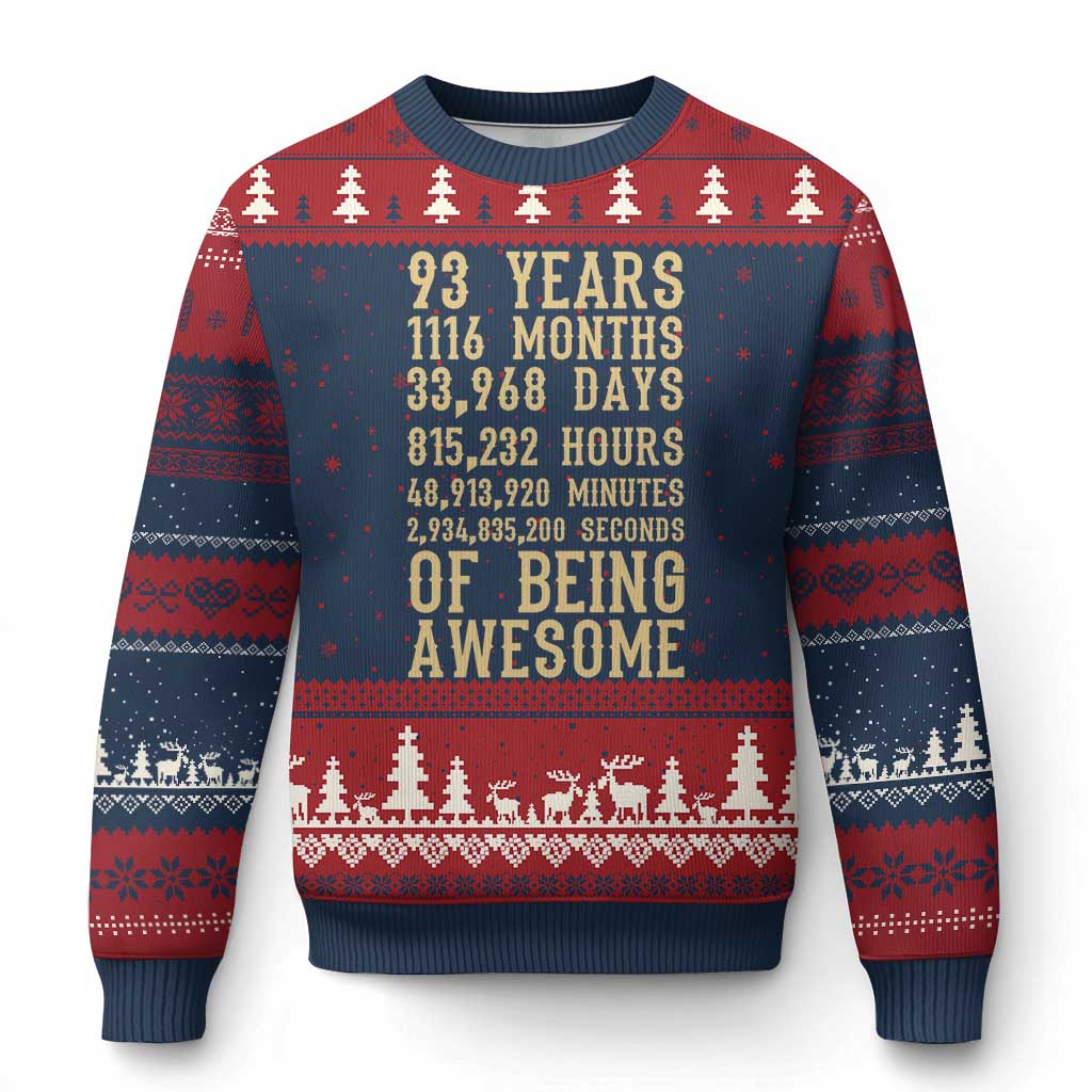 Vintage 93rd Birthday Gift Ugly Christmas Sweater 93 Years Of Being Awesome