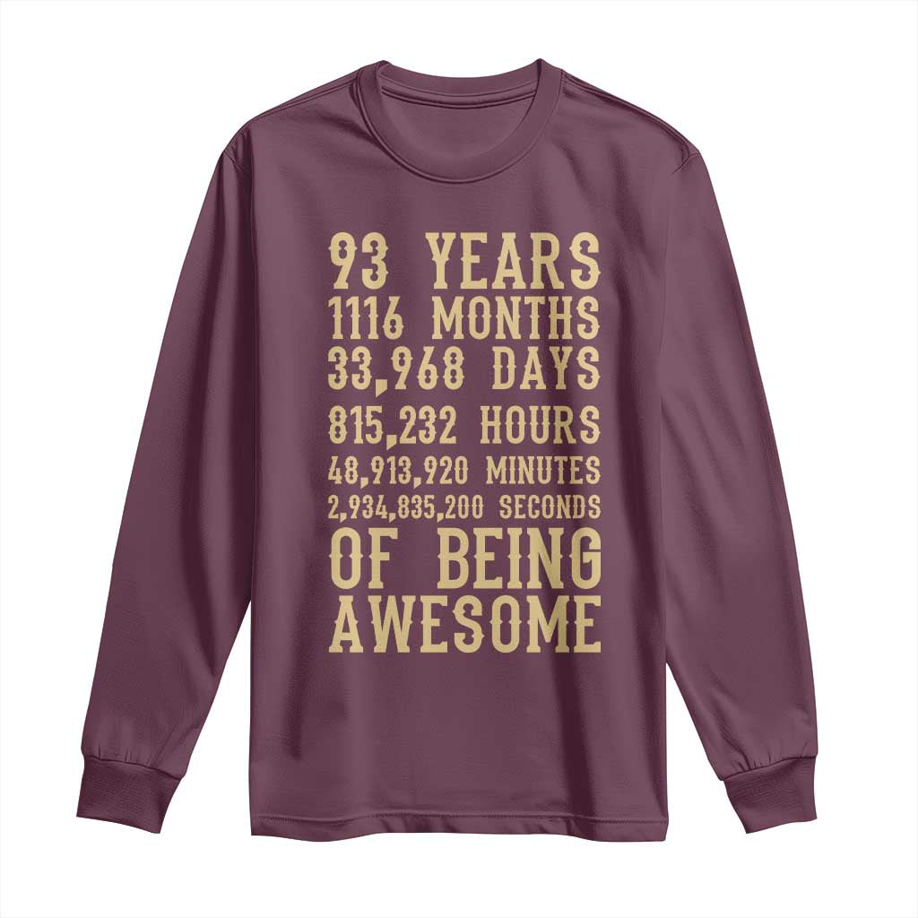 Vintage 93rd Birthday Gift Long Sleeve Shirt 93 Years Of Being Awesome