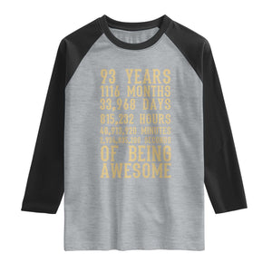 Vintage 93rd Birthday Gift Raglan Shirt 93 Years Of Being Awesome