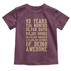 Vintage 93rd Birthday Gift Toddler T Shirt 93 Years Of Being Awesome