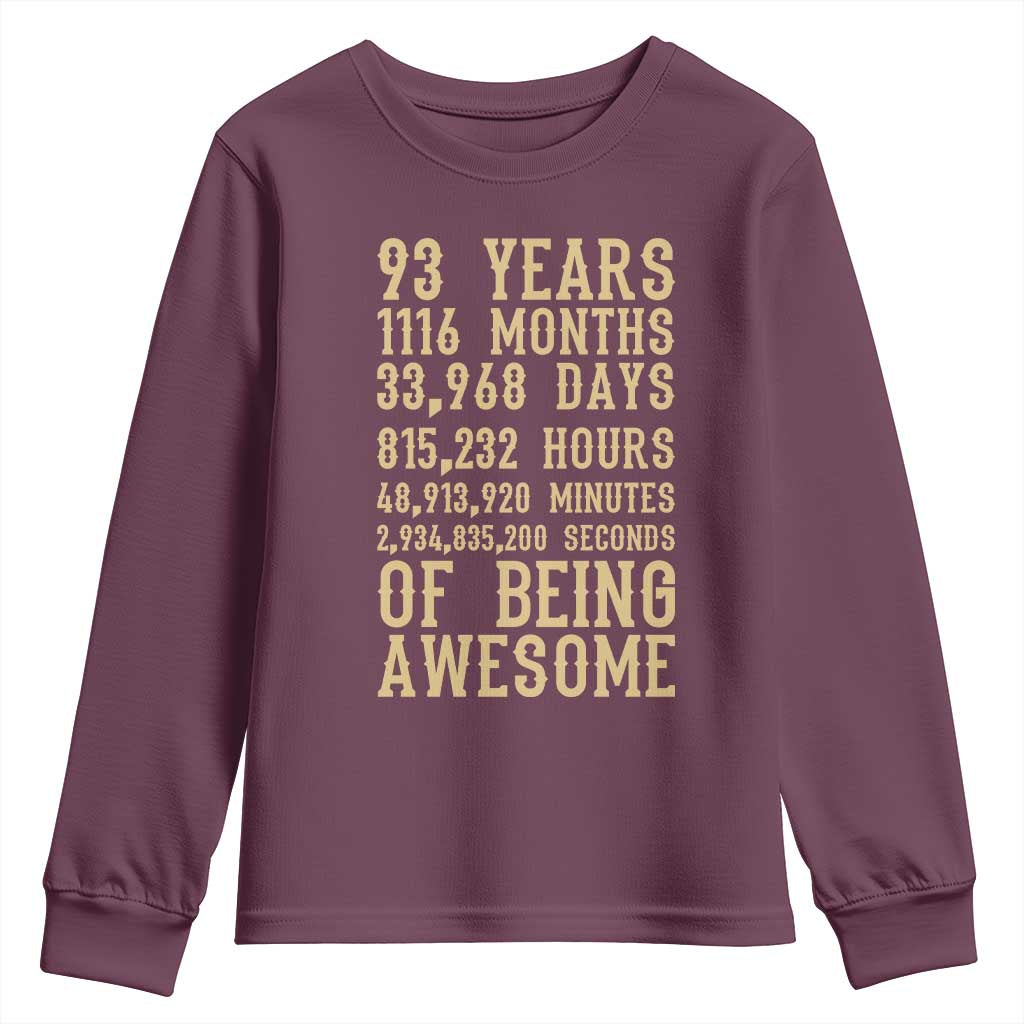 Vintage 93rd Birthday Gift Youth Sweatshirt 93 Years Of Being Awesome