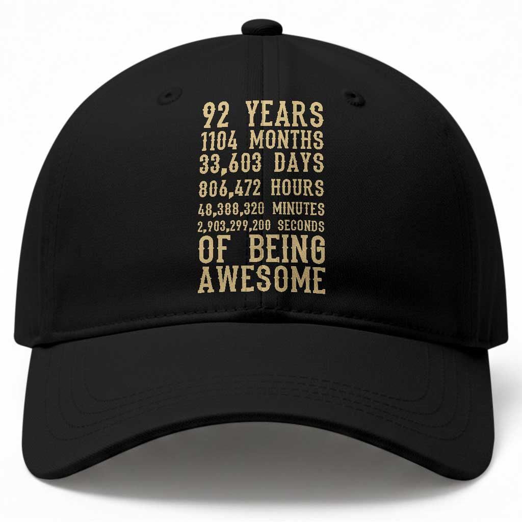 Vintage 92nd Birthday Gift Baseball Cap 92 Years Of Being Awesome