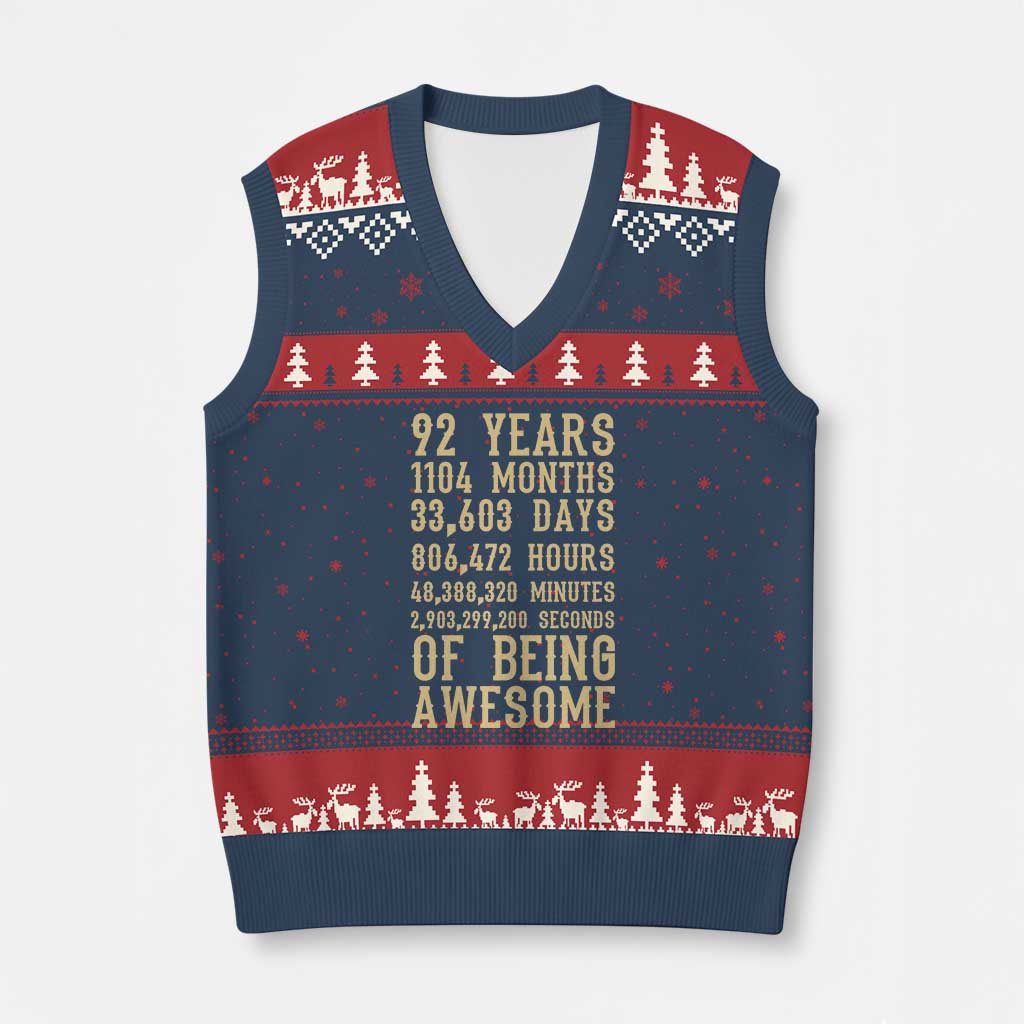 Vintage 92nd Birthday Gift V-Neck Knit Sweater Vest 92 Years Of Being Awesome
