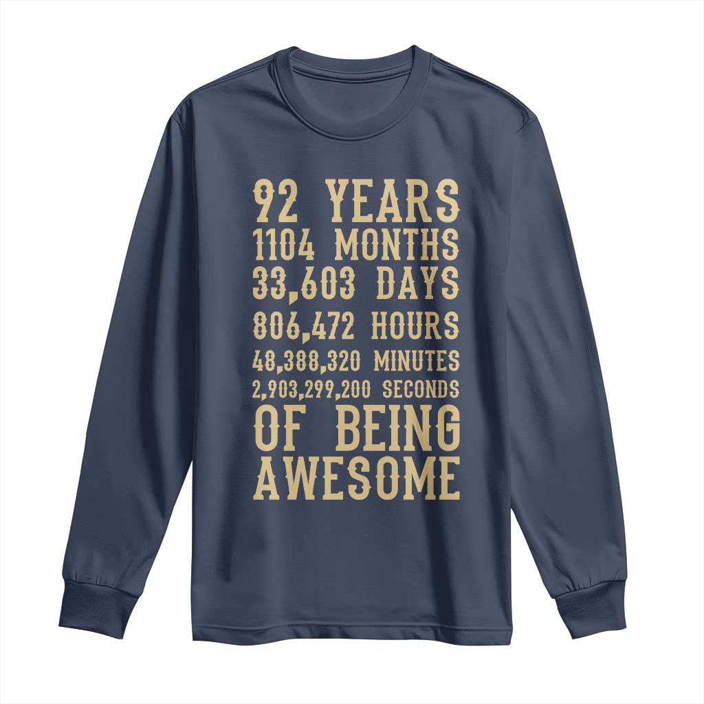 Vintage 92nd Birthday Gift Long Sleeve Shirt 92 Years Of Being Awesome