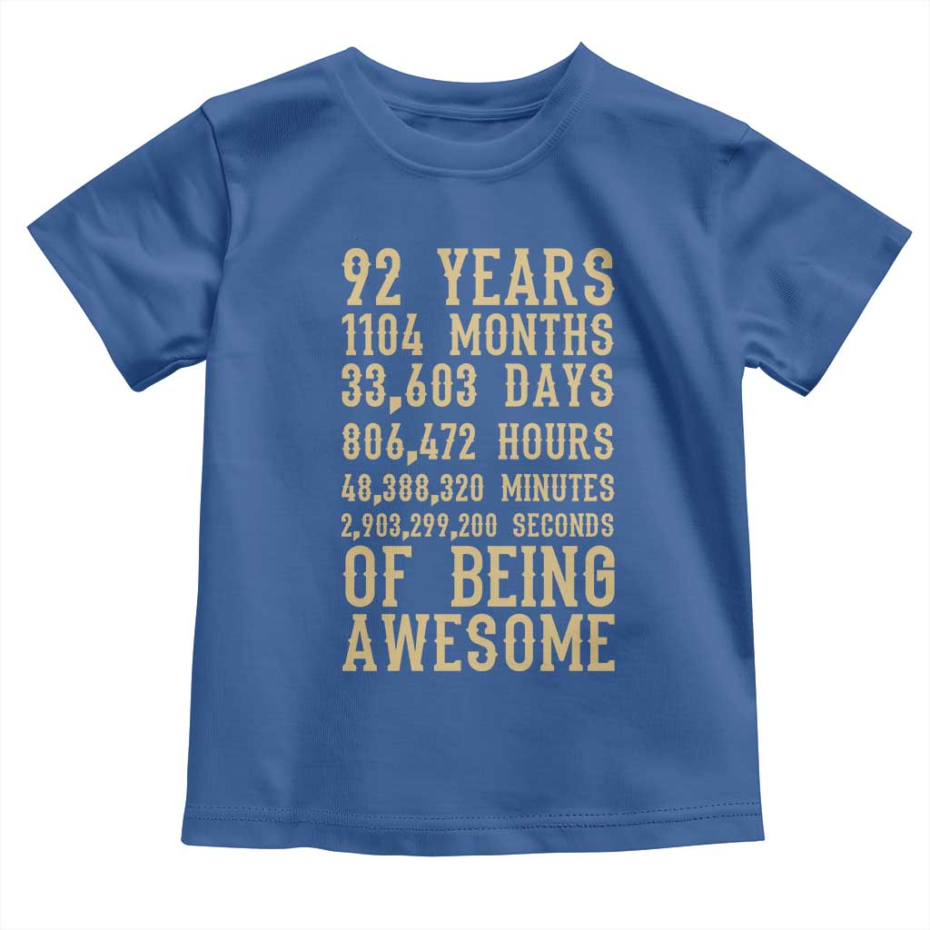 Vintage 92nd Birthday Gift Toddler T Shirt 92 Years Of Being Awesome