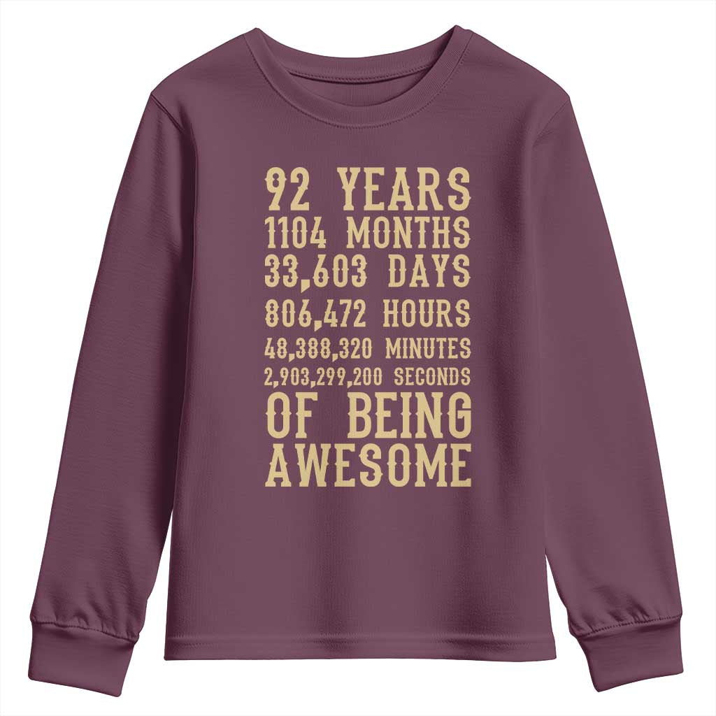 Vintage 92nd Birthday Gift Youth Sweatshirt 92 Years Of Being Awesome