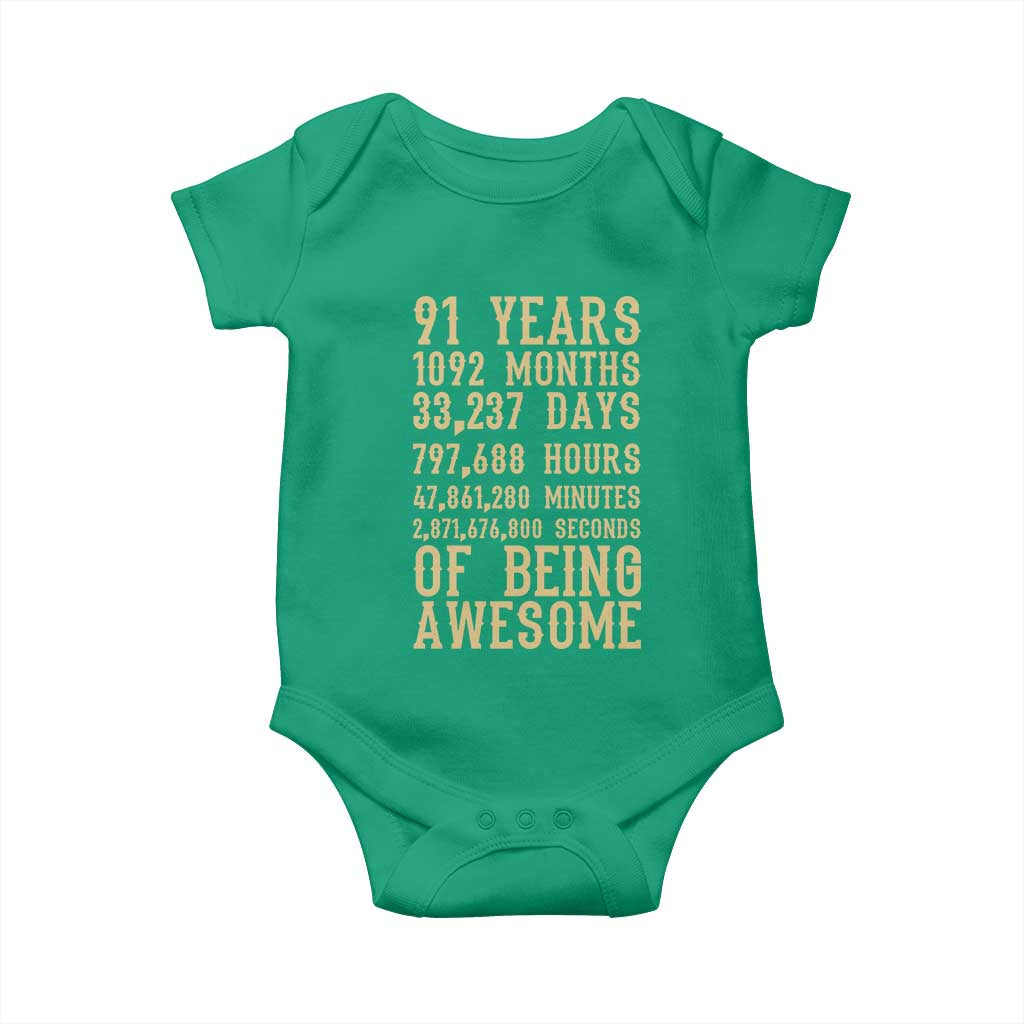 Vintage 91st Birthday Gift Baby Onesie 91 Years Of Being Awesome