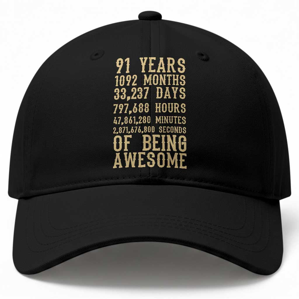 Vintage 91st Birthday Gift Baseball Cap 91 Years Of Being Awesome TS12 Print Your Wear