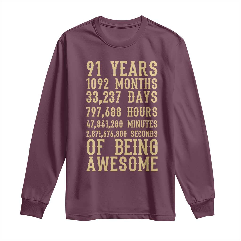 Vintage 91st Birthday Gift Long Sleeve Shirt 91 Years Of Being Awesome