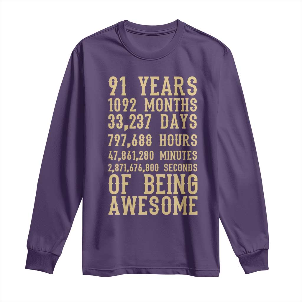 Vintage 91st Birthday Gift Long Sleeve Shirt 91 Years Of Being Awesome