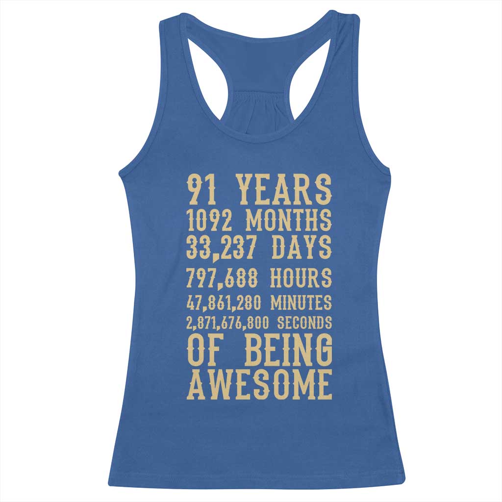 Vintage 91st Birthday Gift Racerback Tank Top 91 Years Of Being Awesome