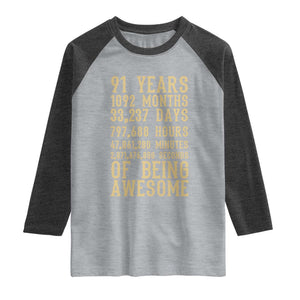 Vintage 91st Birthday Gift Raglan Shirt 91 Years Of Being Awesome