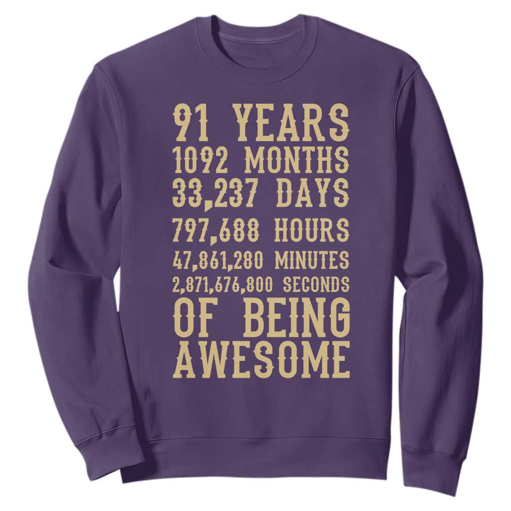 Vintage 91st Birthday Gift Sweatshirt 91 Years Of Being Awesome