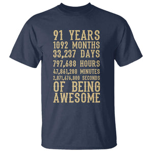 Vintage 91st Birthday Gift T Shirt 91 Years Of Being Awesome