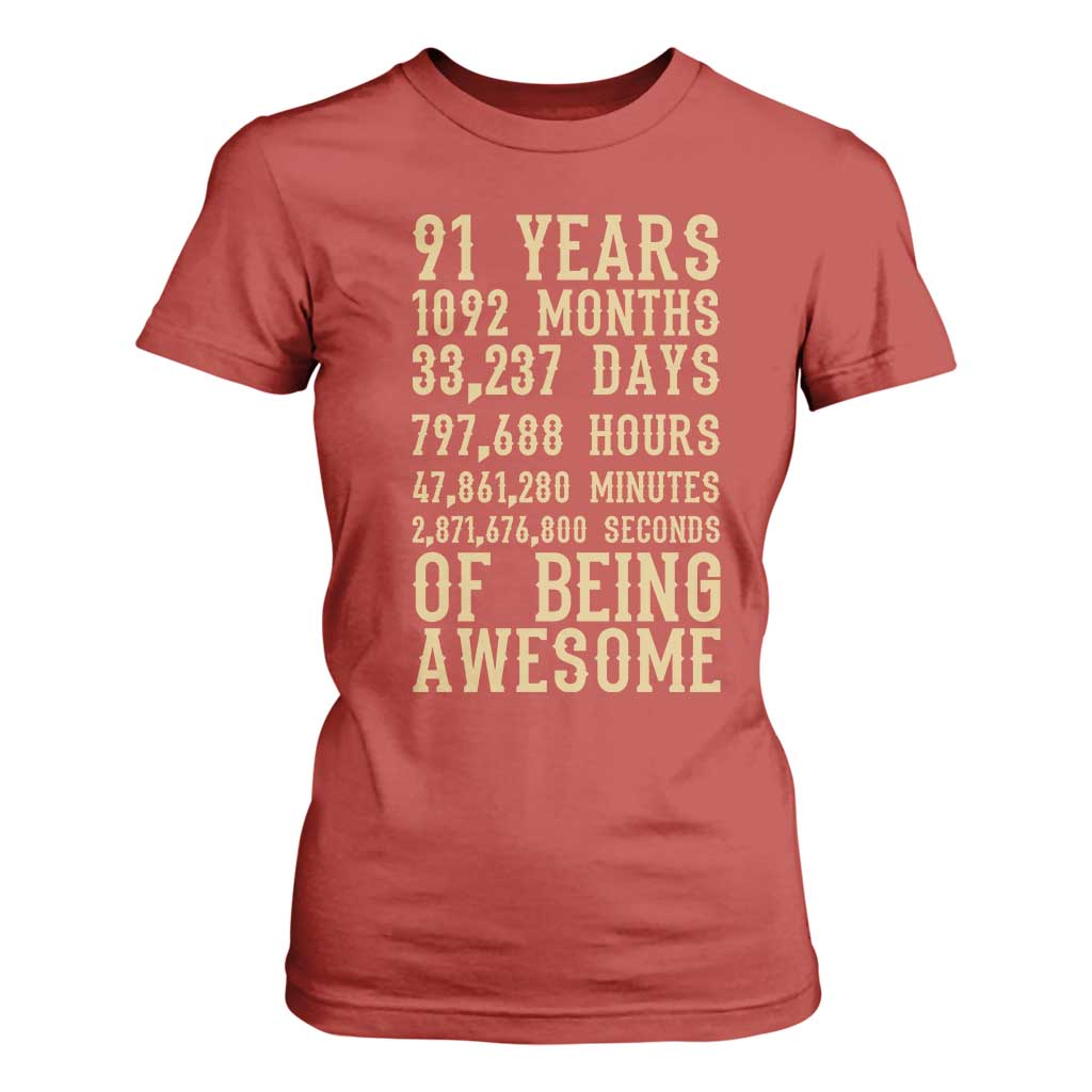 Vintage 91st Birthday Gift T Shirt For Women 91 Years Of Being Awesome