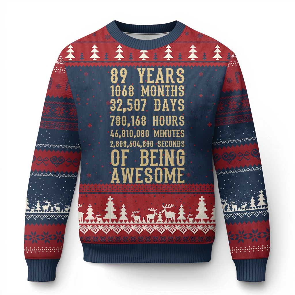 Vintage 89th Birthday Gift Ugly Christmas Sweater 89 Years Of Being Awesome