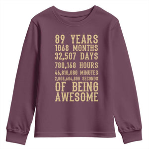 Vintage 89th Birthday Gift Youth Sweatshirt 89 Years Of Being Awesome