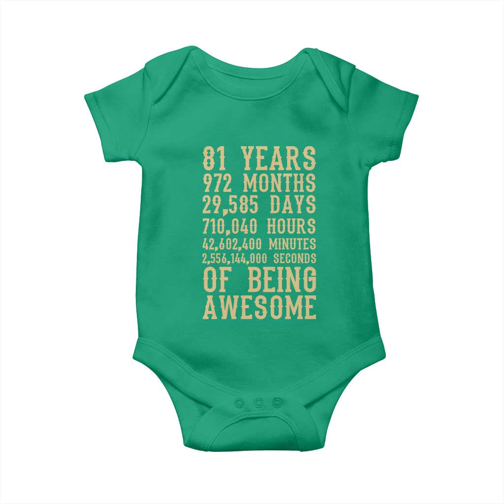 Vintage 81st Birthday Gift Baby Onesie 81 Years Of Being Awesome