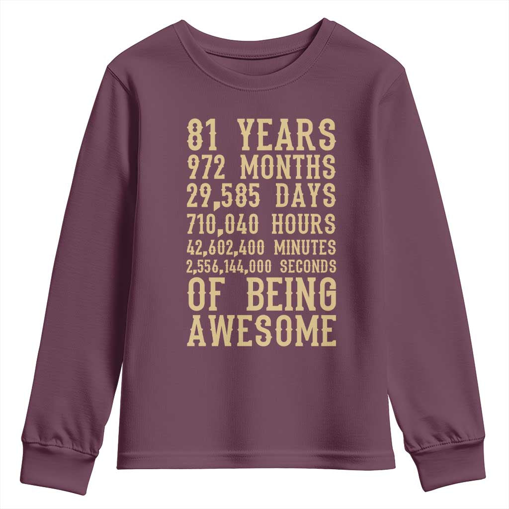 Vintage 81st Birthday Gift Youth Sweatshirt 81 Years Of Being Awesome