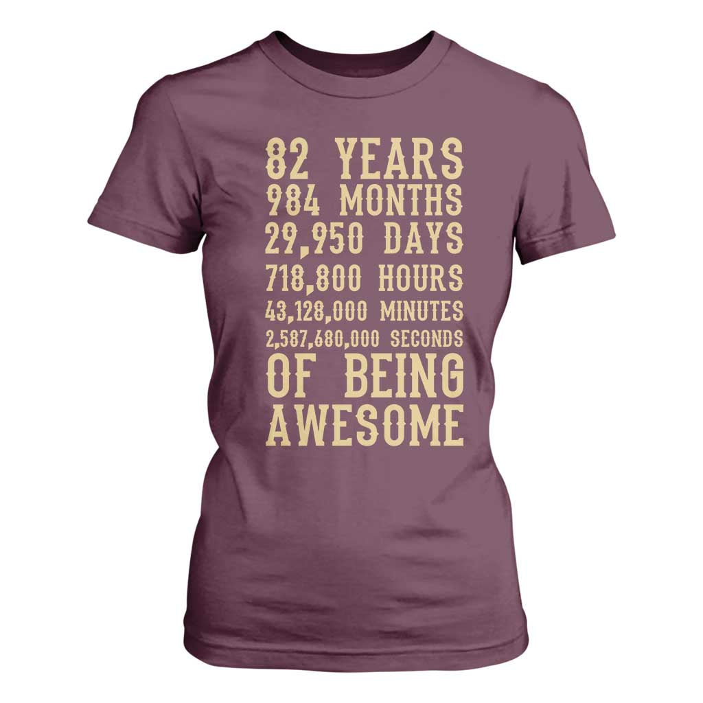 Vintage 82nd Birthday Gift T Shirt For Women 82 Years Of Being Awesome