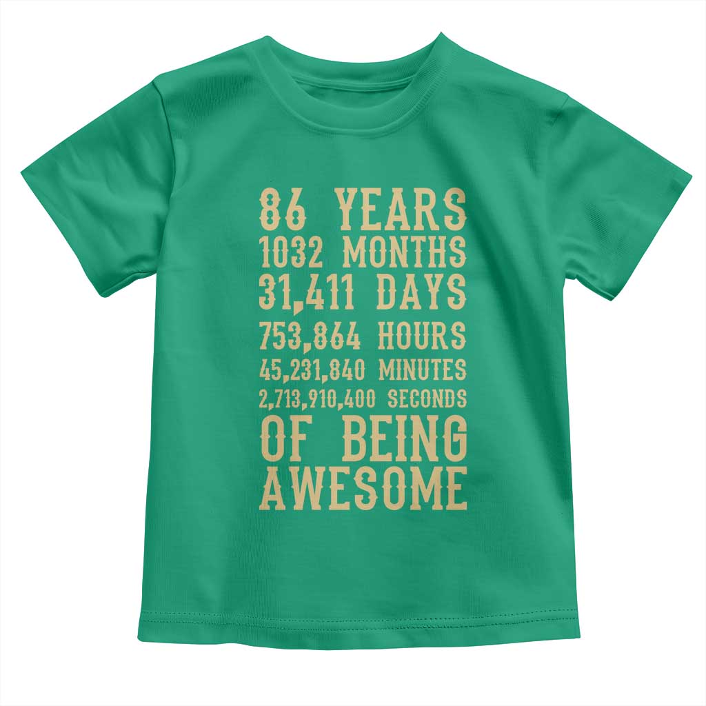 Vintage 86th Birthday Gift Toddler T Shirt 86 Years Of Being Awesome