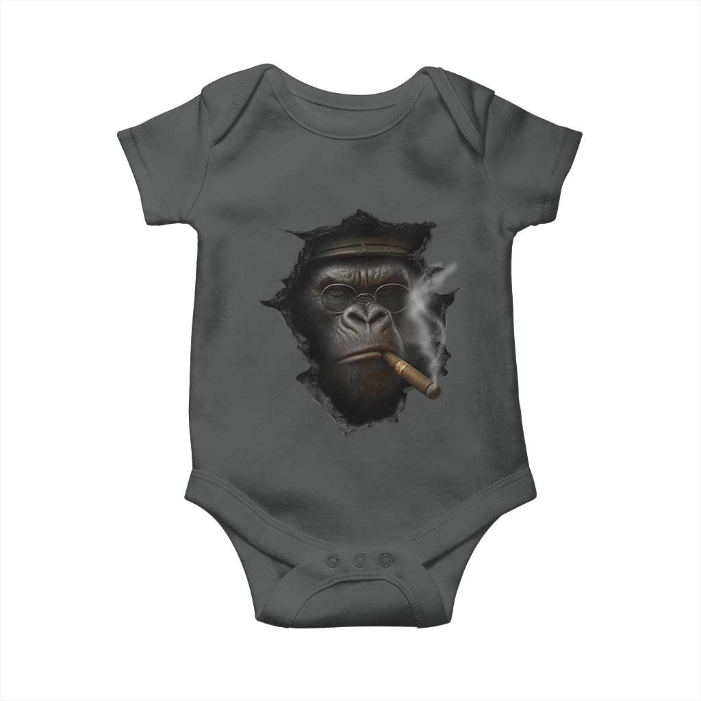 Cool Gorilla With Cigar Baby Onesie Animal Lover Gift TS12 Dark Heather Print Your Wear