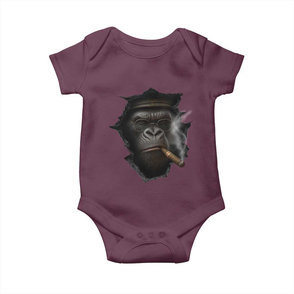 Cool Gorilla With Cigar Baby Onesie Animal Lover Gift TS12 Maroon Print Your Wear