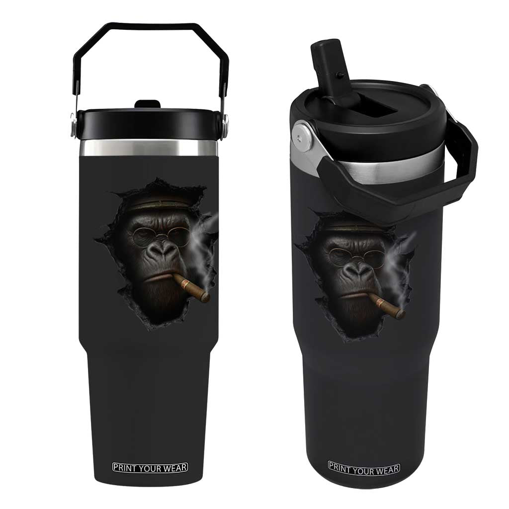 Cool Gorilla With Cigar Flip Straw Tumbler Animal Lover Gift TS12 One Size: 30 oz Black Print Your Wear