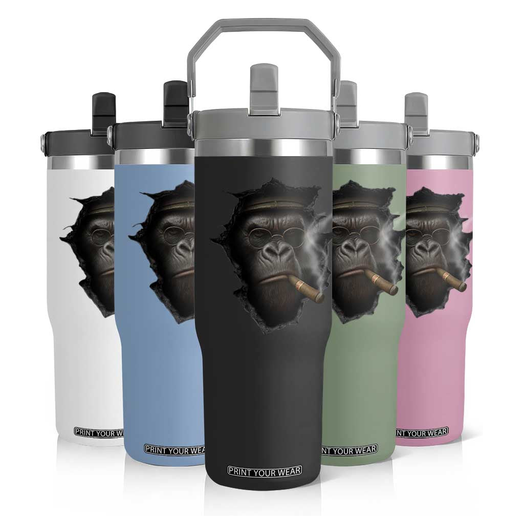 Cool Gorilla With Cigar Flip Straw Tumbler Animal Lover Gift TS12 Print Your Wear