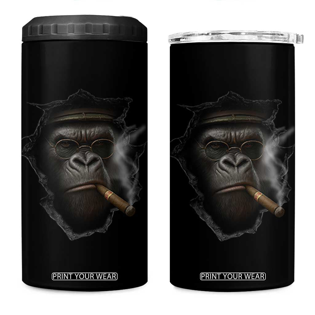 Cool Gorilla With Cigar 4 in 1 Can Cooler Tumbler Animal Lover Gift TS12 One Size: 16 oz Black Print Your Wear