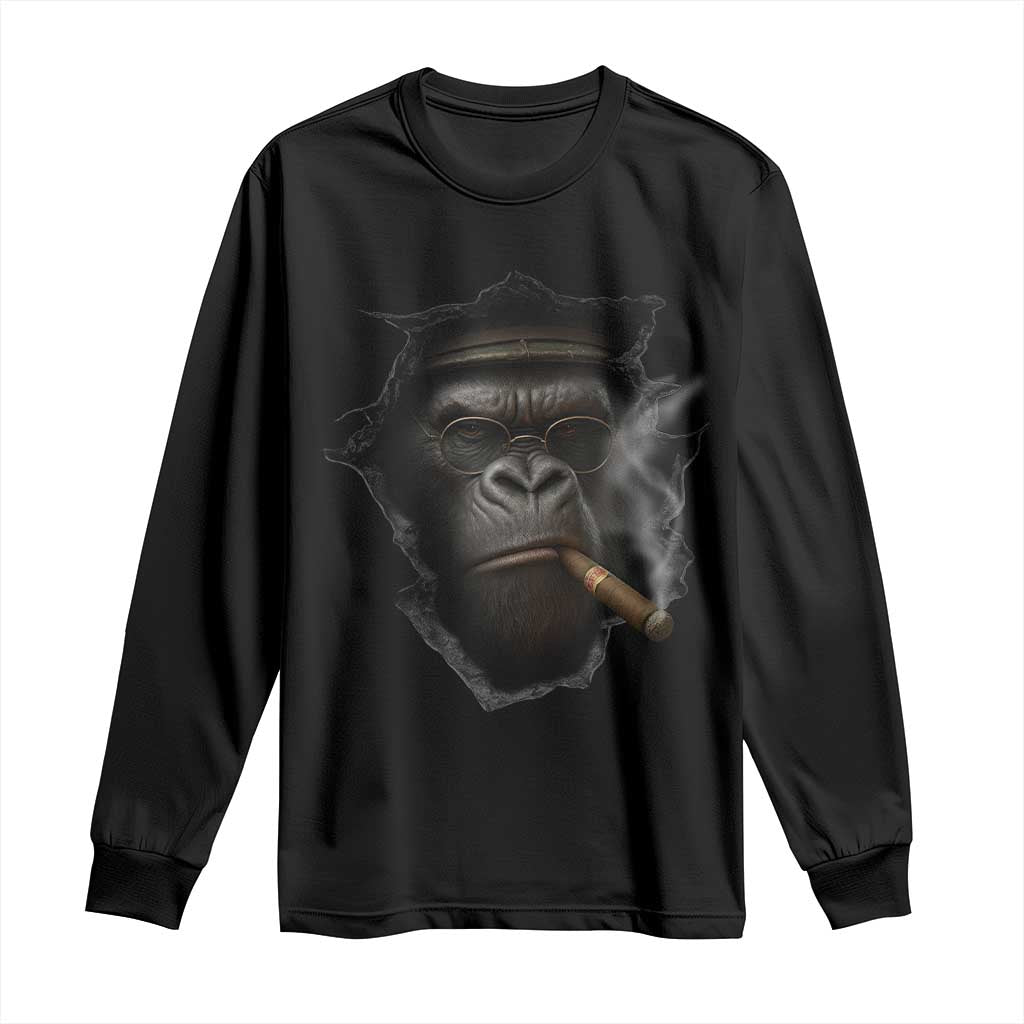Cool Gorilla With Cigar Long Sleeve Shirt Animal Lover Gift TS12 Black Print Your Wear