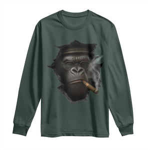 Cool Gorilla With Cigar Long Sleeve Shirt Animal Lover Gift TS12 Dark Forest Green Print Your Wear