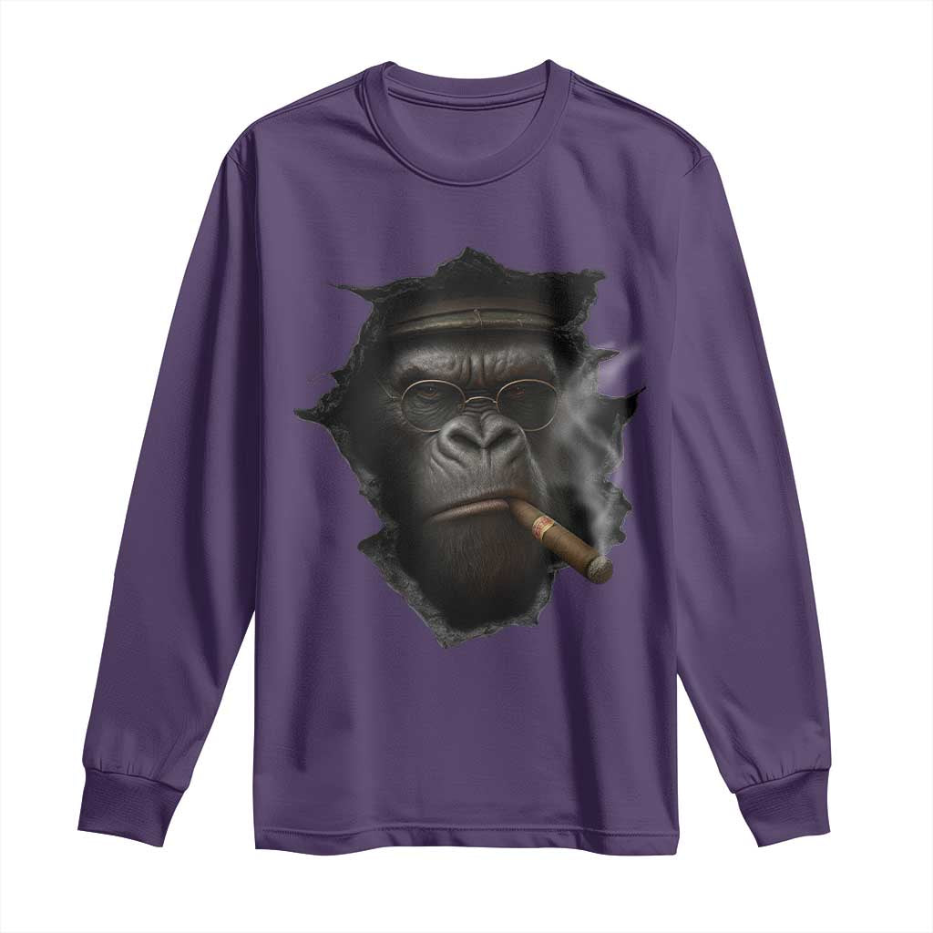 Cool Gorilla With Cigar Long Sleeve Shirt Animal Lover Gift TS12 Purple Print Your Wear