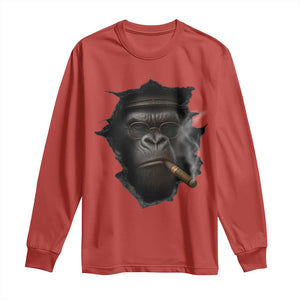 Cool Gorilla With Cigar Long Sleeve Shirt Animal Lover Gift TS12 Red Print Your Wear