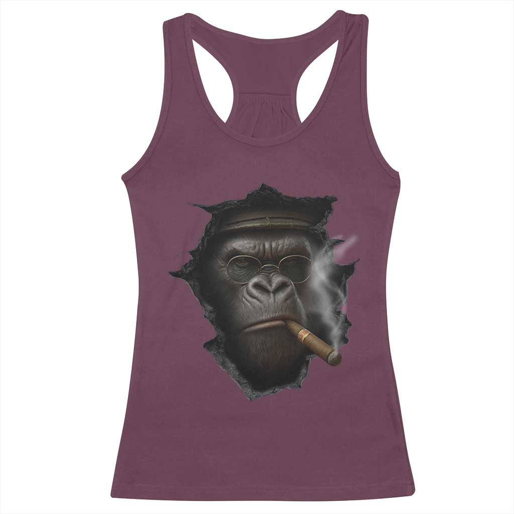 Cool Gorilla With Cigar Racerback Tank Top Animal Lover Gift TS12 Maroon Print Your Wear
