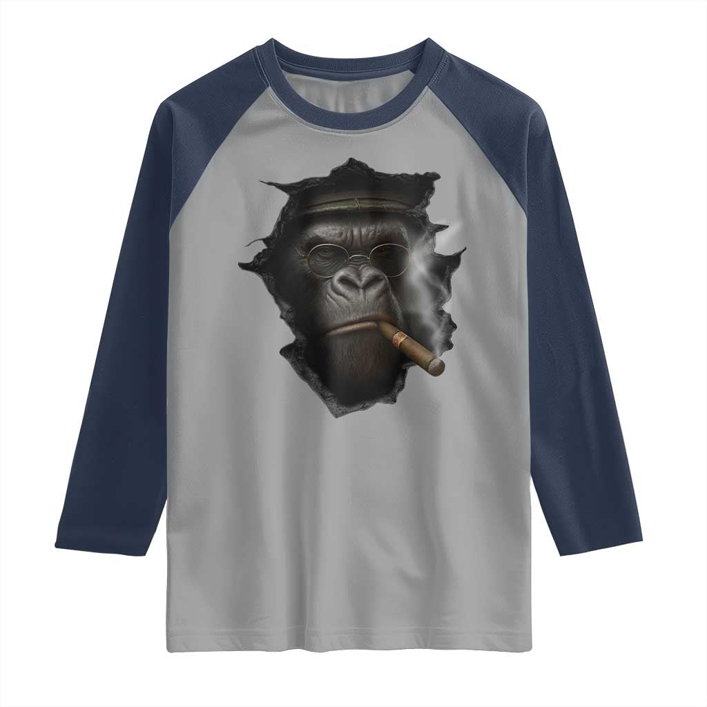 Cool Gorilla With Cigar Raglan Shirt Animal Lover Gift TS12 Sport Gray Navy Print Your Wear