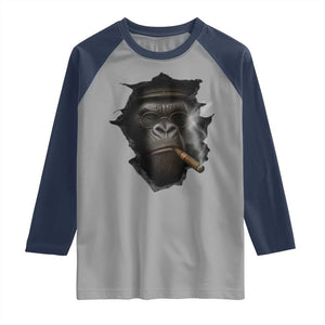 Cool Gorilla With Cigar Raglan Shirt Animal Lover Gift TS12 Sport Gray Navy Print Your Wear