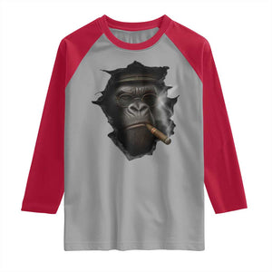 Cool Gorilla With Cigar Raglan Shirt Animal Lover Gift TS12 Sport Gray Red Print Your Wear