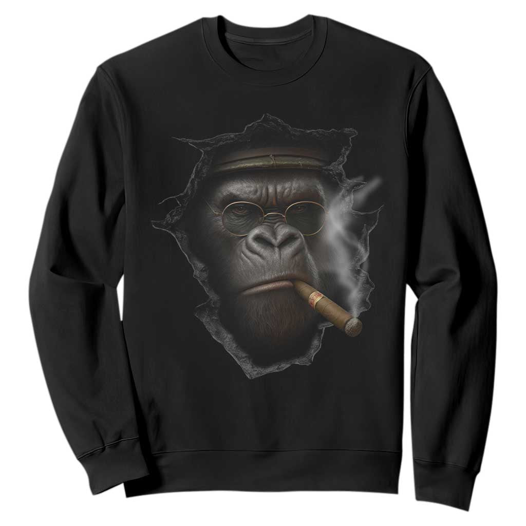 Cool Gorilla With Cigar Sweatshirt Animal Lover Gift TS12 Black Print Your Wear