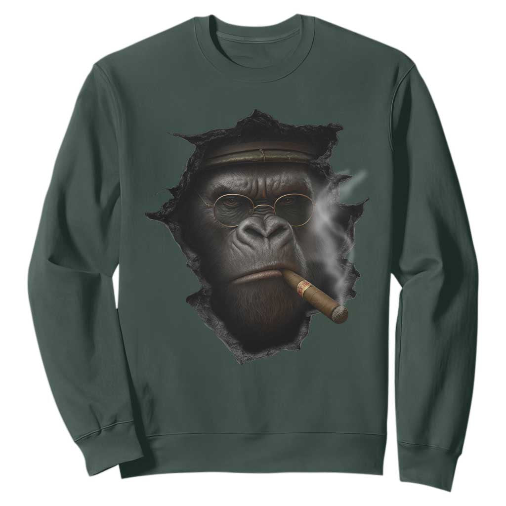Cool Gorilla With Cigar Sweatshirt Animal Lover Gift TS12 Dark Forest Green Print Your Wear