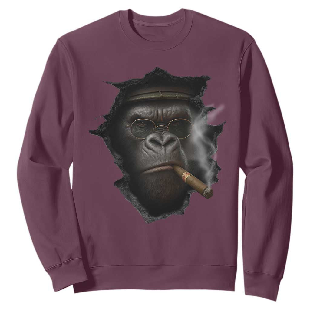Cool Gorilla With Cigar Sweatshirt Animal Lover Gift TS12 Maroon Print Your Wear